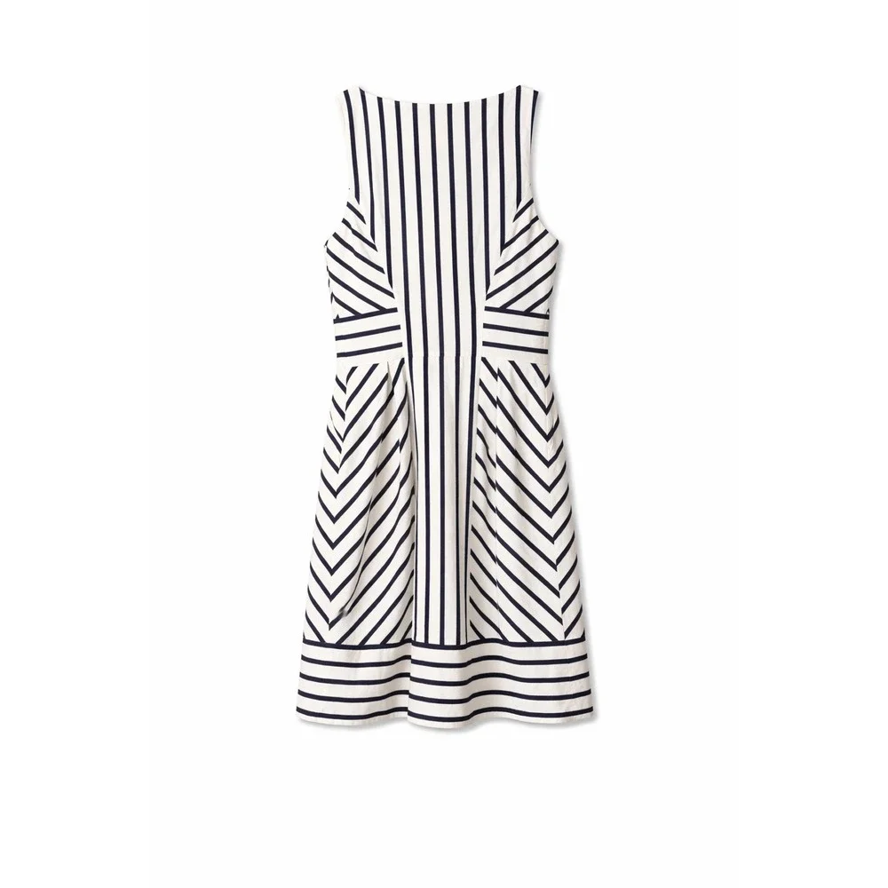 Maeve Anthropologie Navy Stripe Lace Fit & Flare Dress Size 2 Coastal Classic - Picture 3 of 7